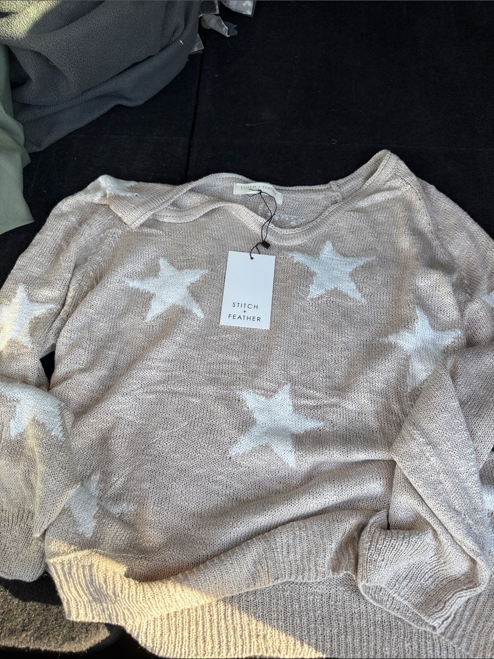 Stitch & Feather Beige Star Crewneck Sweater